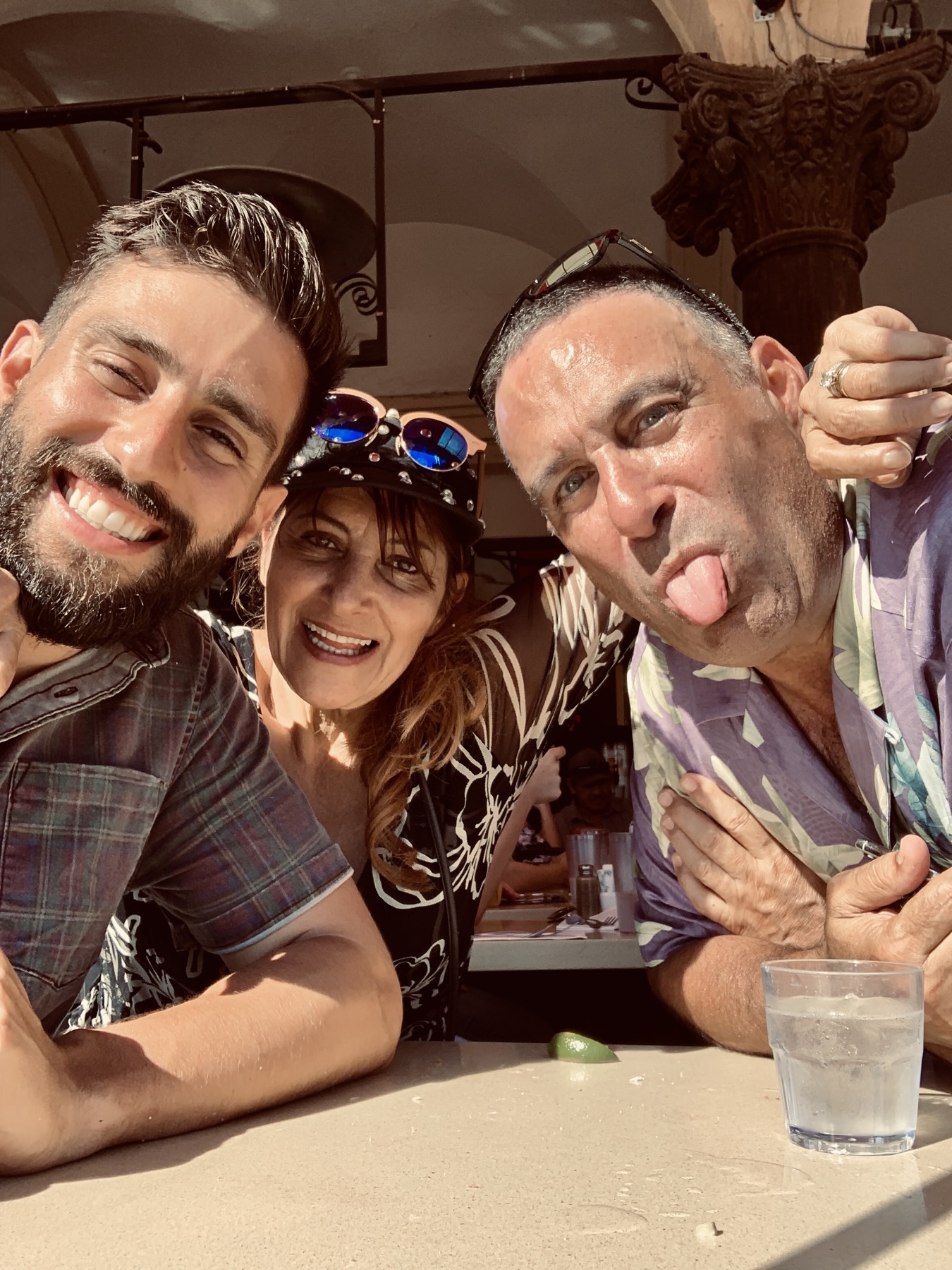 Sababa making a silly face with family